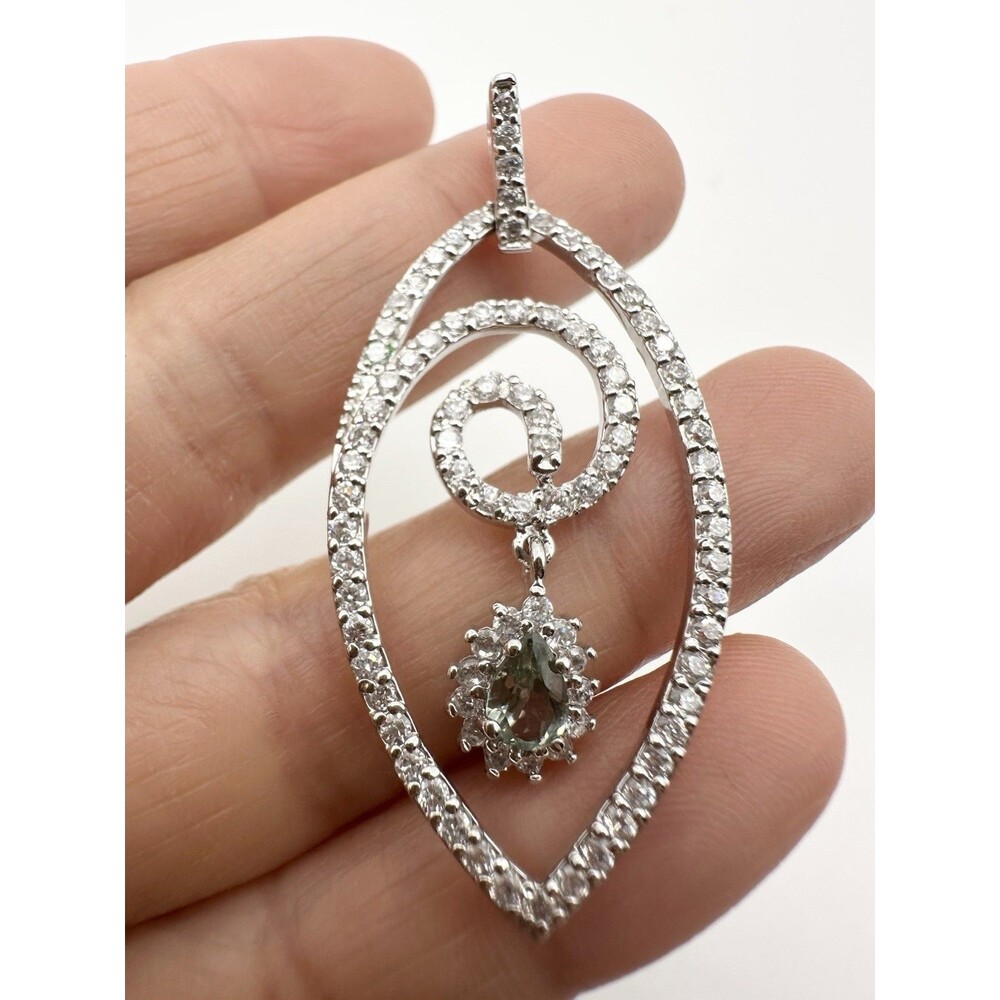 Platinum Over Sterling Silver Green Amethyst C Z Pendant